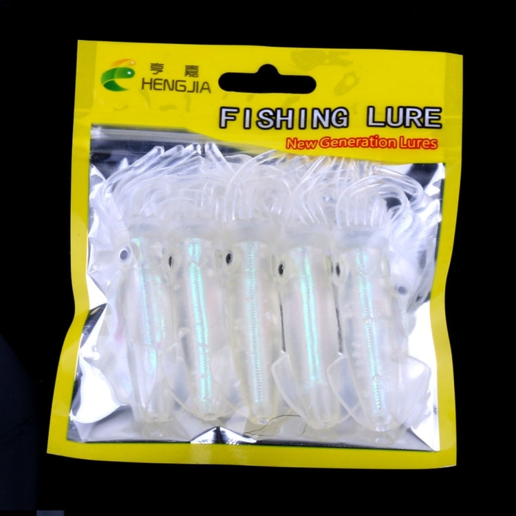 HENGJIA 5個セット イカ型プラスチックソフトベイト 人工釣りルアー バイオニック釣りベイト、長さ：9cm、発光、カラフルパイプ