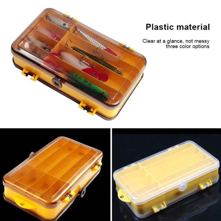 ポータブルアウトドアルアーボックス 透明プラスチック両面収納ボックス、サイズ：18 x 10 x 5cm