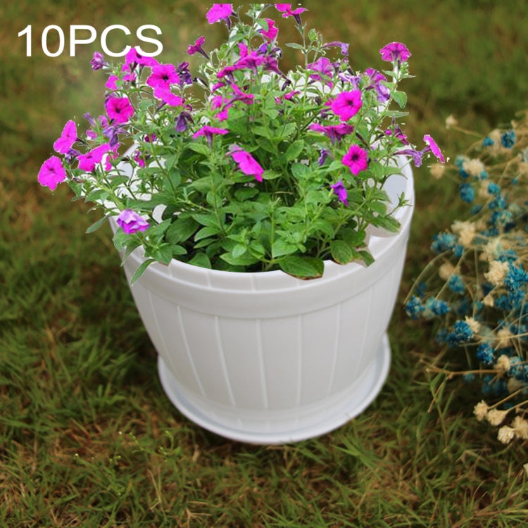 10個入り 模造木製樽 プラスチック樹脂製鉢皿付き、上部直径：9cm、高さ：6.5cm、上部直径：9cm