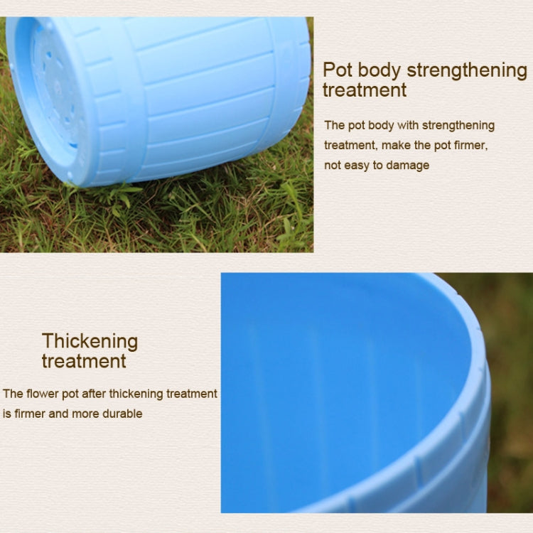 10個入り 模造木製樽 プラスチック樹脂製鉢皿付き、上部直径：16cm、高さ：13.5cm、上部直径：16cm