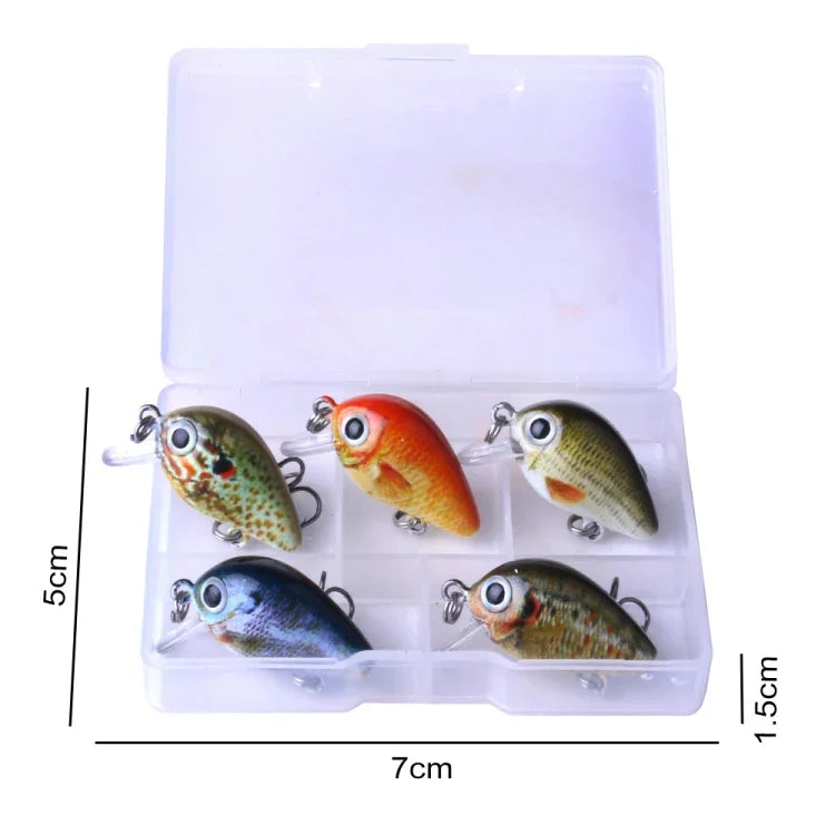 HENGJIA 5個セット 2.7cm/1.5g ルアーロックフィッシングルアーベイト バイオニックキット プラスチックボックス付き、Box008