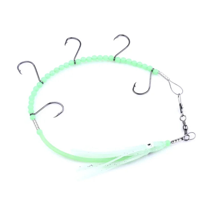 HENGJIA 32cm/7g 釣りナイフ 魚用ワイヤー 蓄光ナイトライト タコイカフック 5本フック