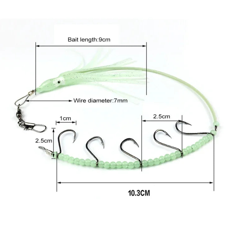 HENGJIA 32cm/7g 釣りナイフ 魚用ワイヤー 蓄光ナイトライト タコイカフック 5本フック