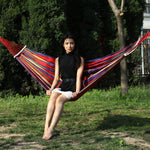 Outdoor Rollover-resistant Double Person Canvas Hammock Portable Beach Swing Bed with Wooden Sticks, Size: 190 x 150cm, Size: 190 x 150cm(Blue), Size:190 x 150cm(Red)