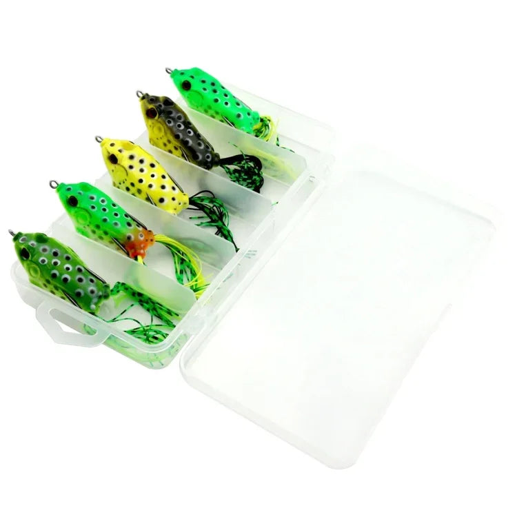 HENGJIA 5個セット ソフトベイト 水面ヒット釣りルアー レイフロッグベイト プラスチックボックス付き, ソフトベイト 水面ヒット釣り