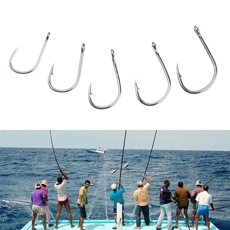 500個 混合サイズ 魚用バーブ付き釣り針 穴付き 6-15号