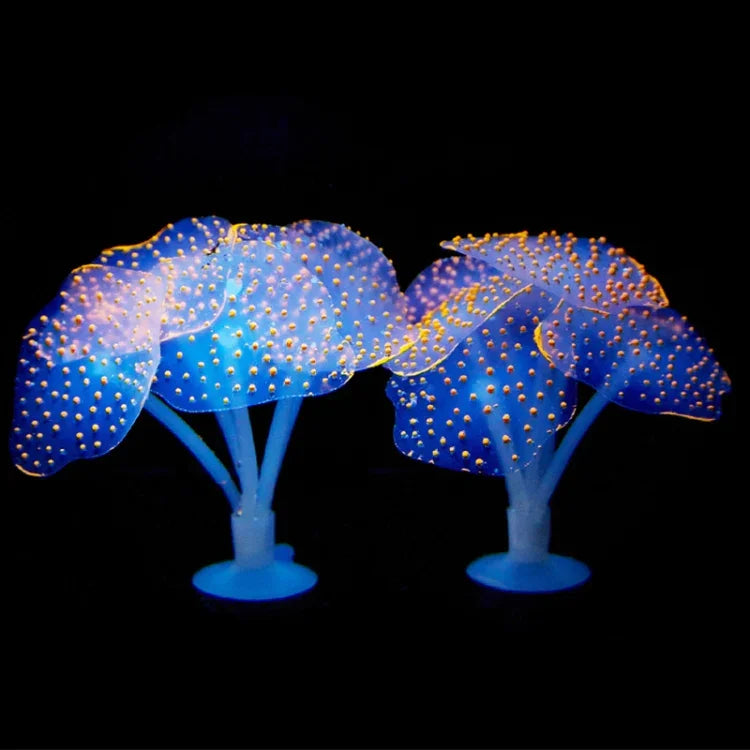 水族館用品装飾 シリコーン製シミュレーション蛍光吸盤クラゲ、サイズ：10*10*9cm