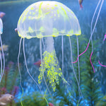 水族館用品装飾 シリコーン製シミュレーション蛍光吸盤クラゲ、サイズ：5*17cm、5cm