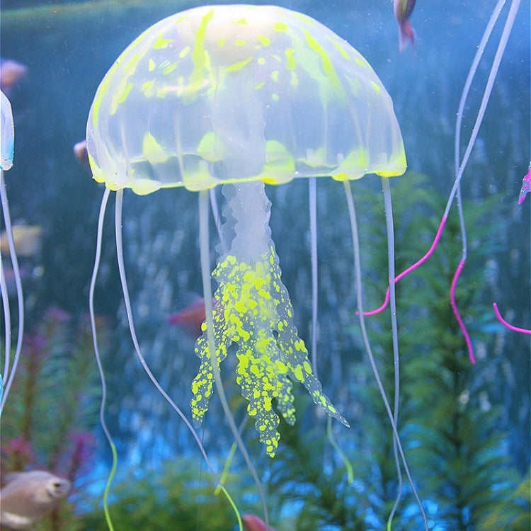 水族館用品装飾 シリコーン製シミュレーション蛍光吸盤クラゲ、サイズ：5*17cm、5cm
