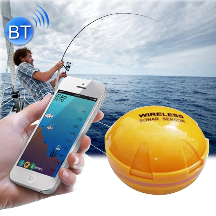 Bluetooth魚群探知機 125KHz ソナーセンサー 0.6-36m深度探知 魚探知アラーム iOS & Androidスマホ対応, 動作範囲: 0.6-36m