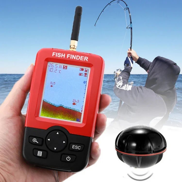 XJ-01 ワイヤレス魚群探知機 125KHz ソナーセンサー 0.6-36m 深度測定 魚探し 2.4インチLCD画面＆アンテナ内蔵 水温センサー付き、XJ-01