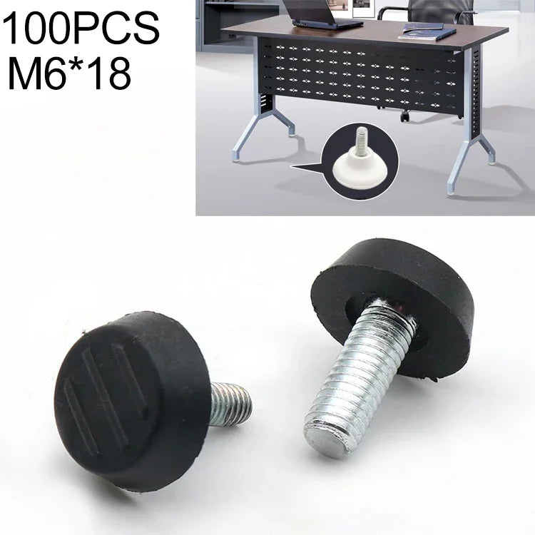 100個入り 調整可能フットパッド 家具用ネジサポートスタブ、M6x18（ブラック）、M6x18（ブラック）