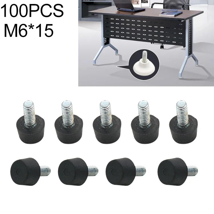 100個入り 調整可能フットパッド 家具用ネジサポートスタブ、M6x15、M6x15