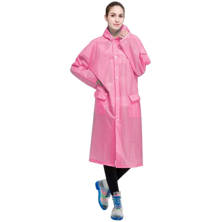 Fashion Adult Lightweight EVA Transparent Frosted Raincoat Big Hat With Pocket Size: L