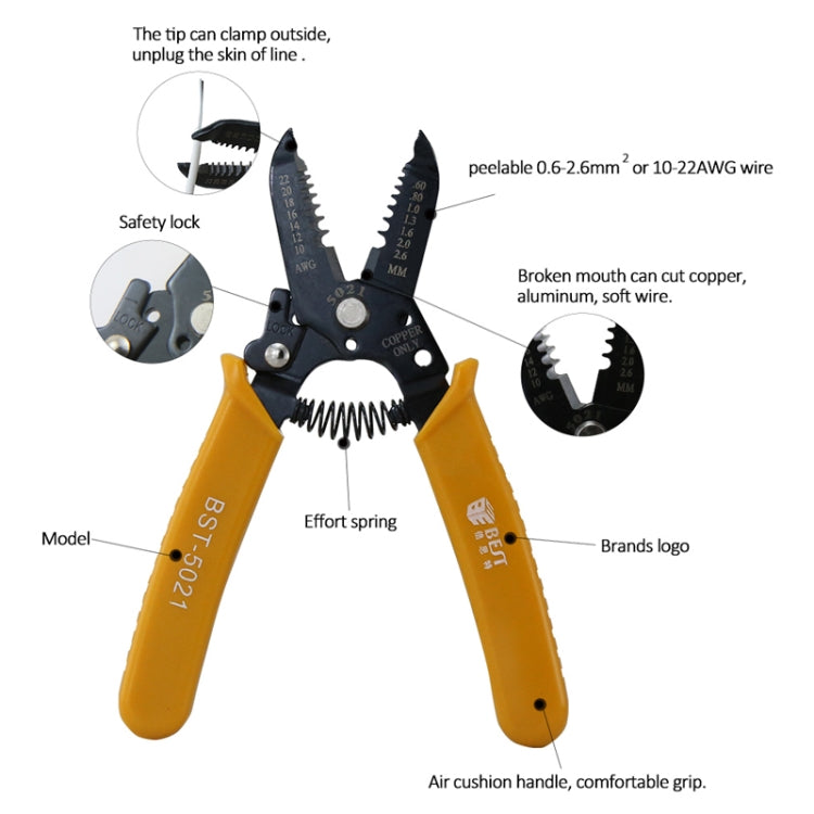 BEST-5021 0.6～2.6mm携帯用圧着工具ケーブルストリッピングワイヤーストリッピングプライヤー、BEST-5021