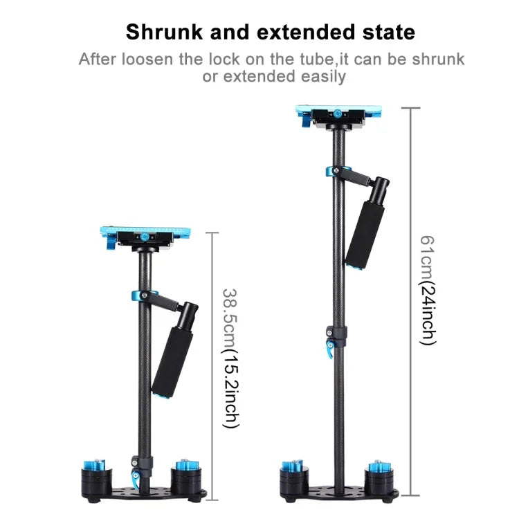 PULUZ 38.5-61cm カーボンファイバー ハンドヘルドスタビライザー DSLR & DVデジタルビデオ＆カメラ用、耐荷重範囲: 0.5-3kg、P60T ブルー、P60T レッド