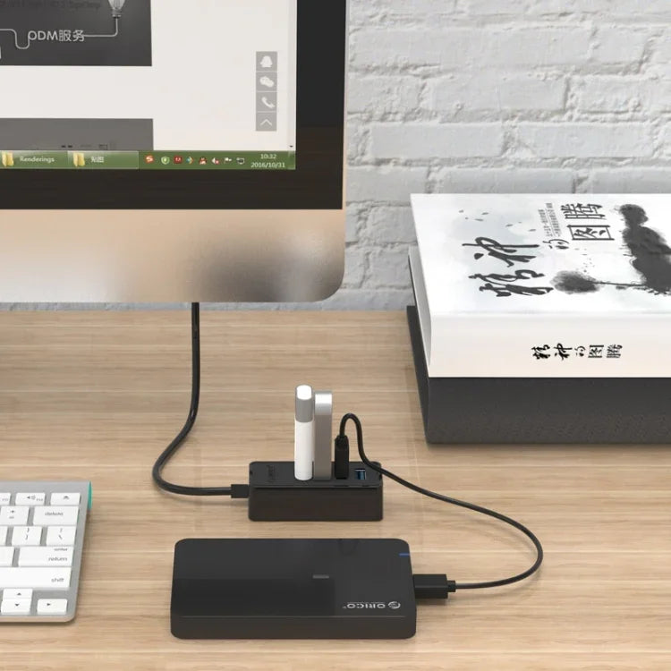 ORICO W5P-U3-30 4ポート USB 3.0 デスクトップハブ 30cm マイクロUSBケーブル電源付き、W5P-U3-30 ブラック