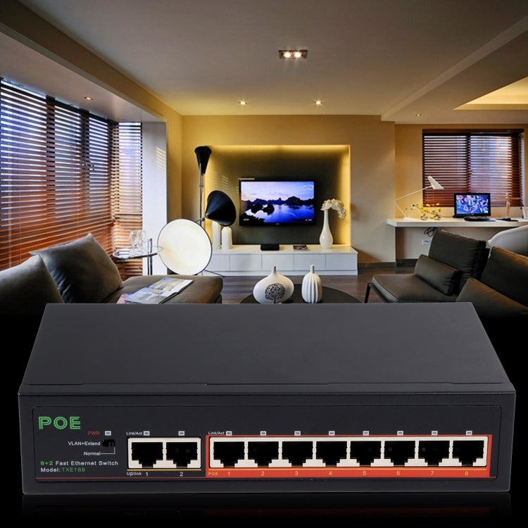 8ポート 10/100Mbps POEスイッチ IEEE802.3af パワーオーバーイーサネット ネットワークスイッチ IPカメラ VoIP電話 APデバイス用、8ポート ブラック
