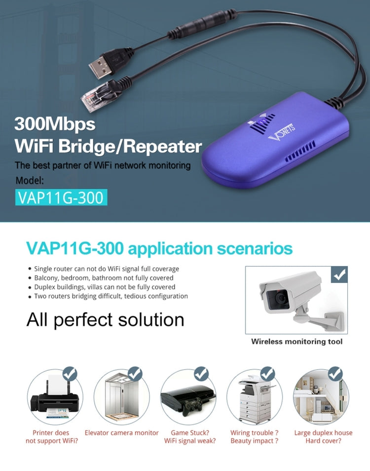 VONETS VAP11G-300 ミニWiFi 300Mbpsブリッジ WiFiリピーター、IPデバイス / IPカメラ / IPプリンター / XBOX / PS3 / IPTV / Skyboxの最適パートナー、VAP11G-300