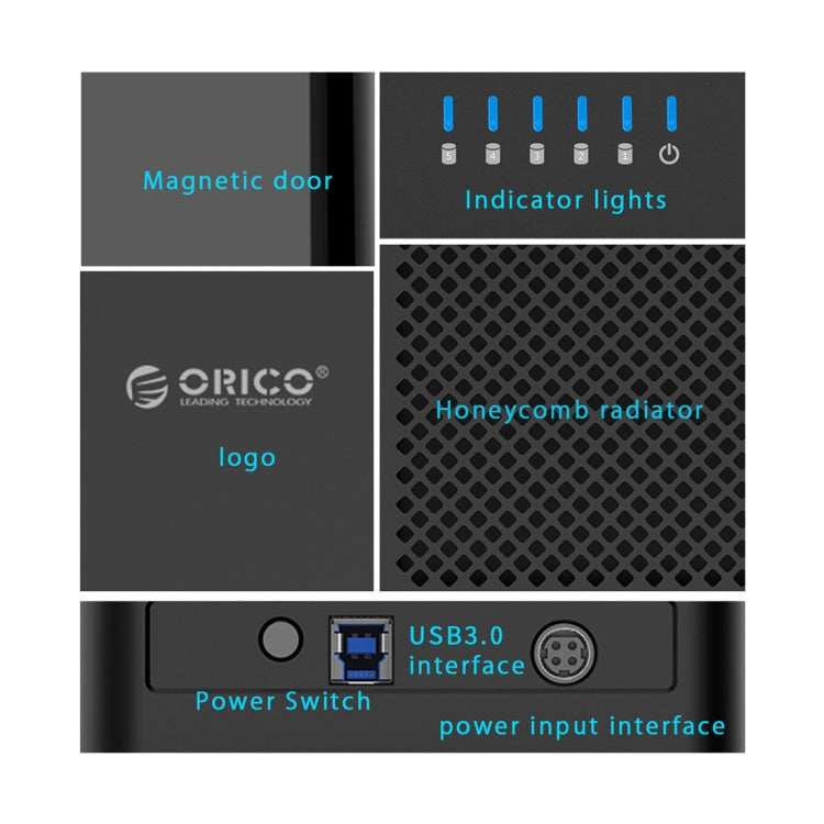 ORICO DS500U3 3.5インチ5ベイ磁気タイプUSB 3.0ハードドライブエンクロージャー 青色LEDインジケーター付き、USB 3.0