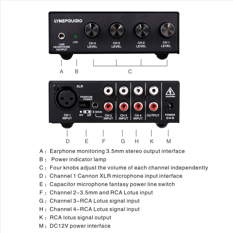 LINEPAUDIO B895 5チャンネルステレオマイクミキサー イヤホンモニタリング付き