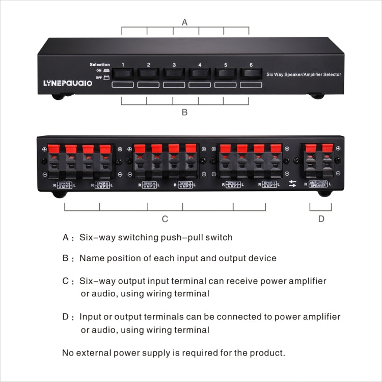 LINEPAUDIO B898 6方向ステレオスピーカー／アンプ比較器 双方向選択スイッチ切替器