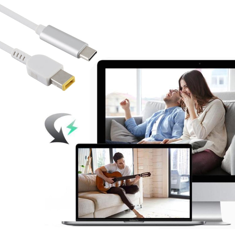 USB-C / タイプC から大きな四角形オス ノートパソコン用電源充電ケーブル レノボ対応、ケーブル長：約1.5m