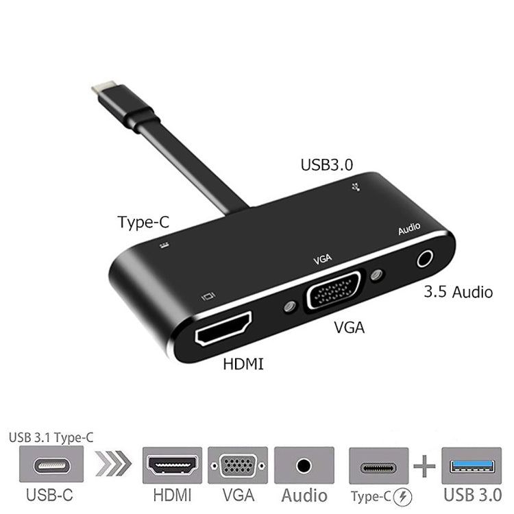 V126 USB-C / Type-C オスからPD＋HDMI＋VGA＋オーディオ＋USB 3.0 メス 5-in-1 コンバーター、5-in-1