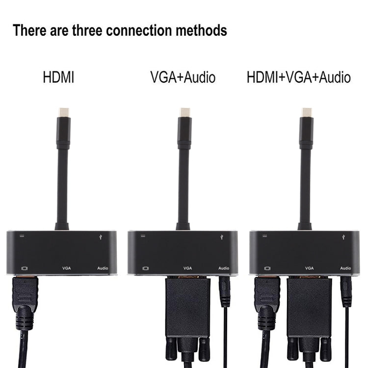 V126 USB-C / Type-C オスからPD＋HDMI＋VGA＋オーディオ＋USB 3.0 メス 5-in-1 コンバーター、5-in-1
