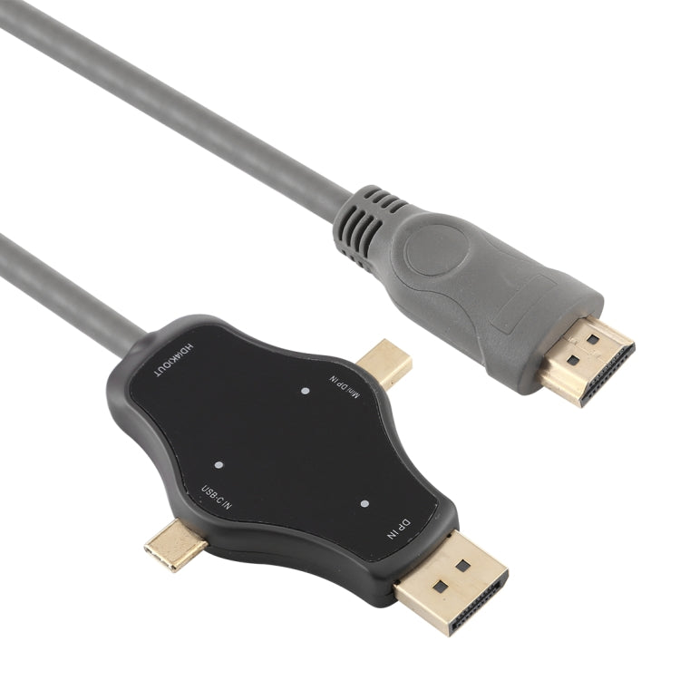 D65A 1.8m DisplayPort入力＆Mini DP入力＆USB-C / Type-C入力からHDMI 4K出力ビデオアダプターケーブル、D65A