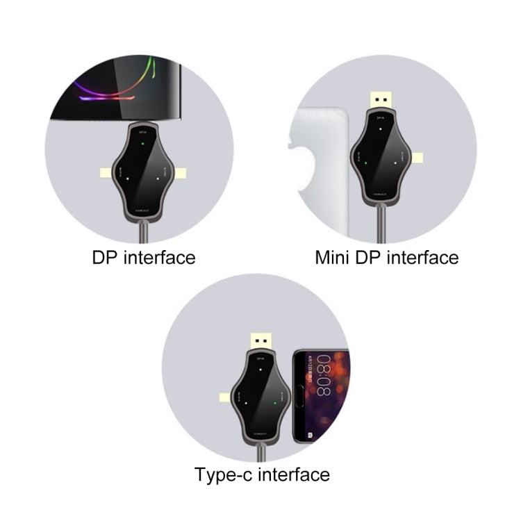 D65A 1.8m DisplayPort入力＆Mini DP入力＆USB-C / Type-C入力からHDMI 4K出力ビデオアダプターケーブル、D65A