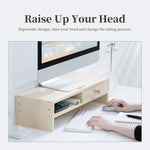 ORICO MSR-04-WD-BP 仕切り付き2層木目調コンピューターモニターホルダー、サイズ：50 x 20 x 13.5cm