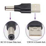 10個セット 5.5 x 2.1mm オスからUSB 2.0 オス DC電源プラグコネクター、5.5 x 2.1mm