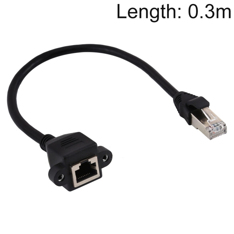 RJ45 メスからオス CATE5 ネットワークパネルマウントねじロック延長ケーブル、長さ：0.3m、0.3m