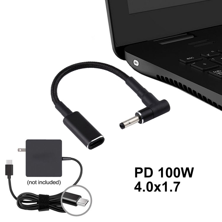PD 100W 18.5-20V 4.0 x 1.35mmエルボーからUSB-C / Type-Cアダプター ナイロン編組ケーブル