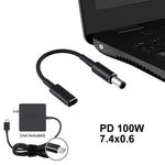 PD 100W 18.5-20V 7.4 x 0.6mmからUSB-C / Type-Cアダプター ナイロン編組ケーブル HP用、7.4 x 0.6mm