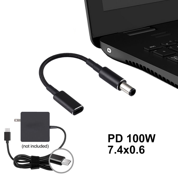 PD 100W 18.5-20V 7.4 x 0.6mmからUSB-C / Type-Cアダプター ナイロン編組ケーブル HP用、7.4 x 0.6mm
