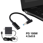 PD 100W 18.5-20V 4.5 x 0.6mm エルボー型 USB-C / Type-C アダプター ナイロン編組ケーブル HP用、4.5 x 0.6mm