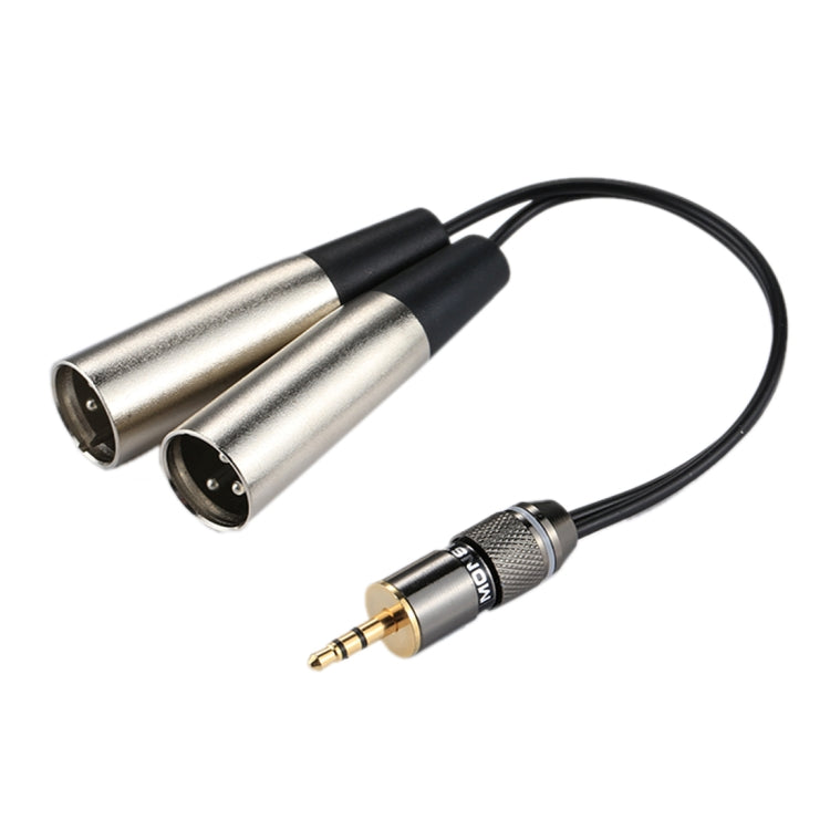 金属ヘッド3.5mmオスからアルミシェル2×3ピンXLR CANNONオスオーディオコネクターアダプターケーブル、全長約25cm、2×3ピンオス