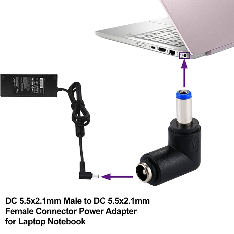 DC 4506 オス to DC 7406 メス コネクターパワーアダプター HPノートパソコン用、90度直角エルボー、DC 5521 オス to メス