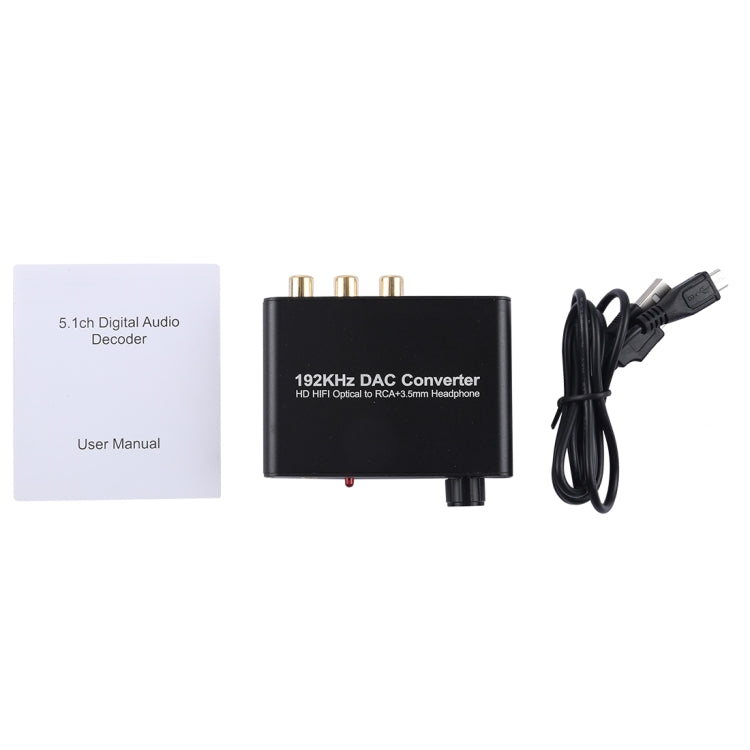 192KHz DAC コンバーター HD HIFI 光デジタル to RCA＋3.5mm ヘッドホン 5.1チャンネル デジタルオーディオコンバーター 音量調節付き、192KHz DAC