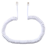 4芯 オス to オス RJ11 スプリング式電話延長コイルケーブル、伸縮長さ：3m（ホワイト）、長さ：3m