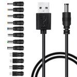 12in1 DC電源コード USB 多機能交換プラグ USB充電ケーブル（ブラック）、12in1