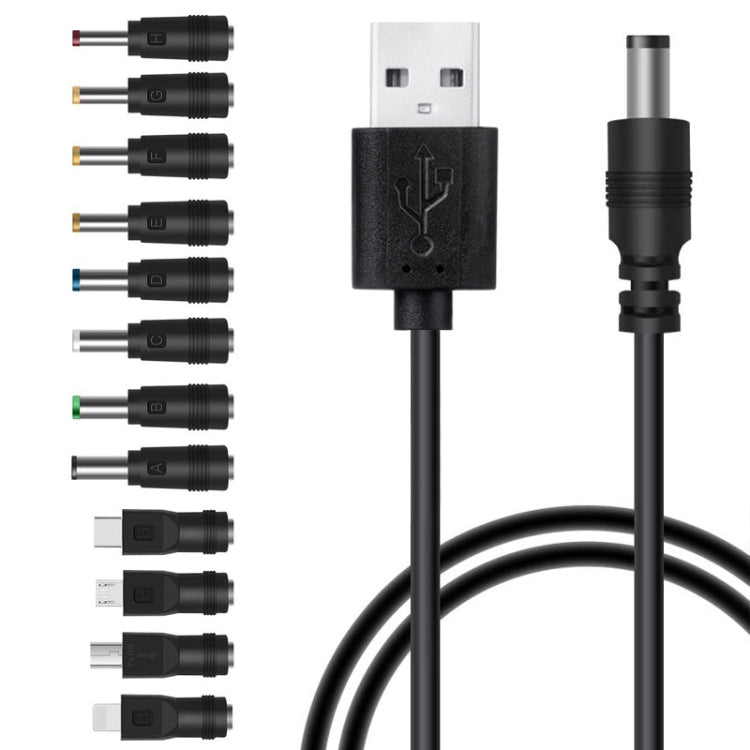 12in1 DC電源コード USB 多機能交換プラグ USB充電ケーブル（ブラック）、12in1