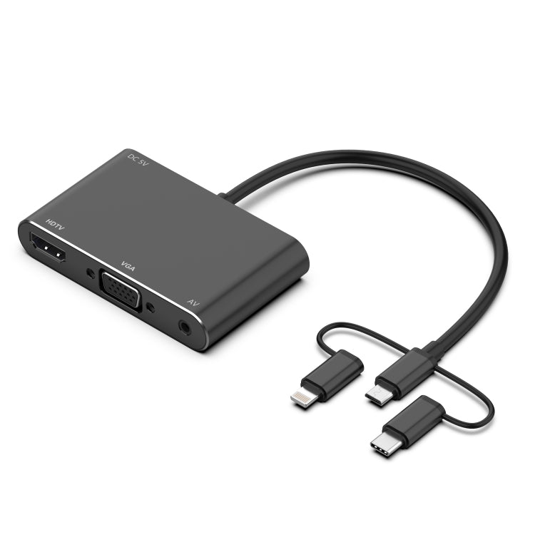 7585B 3イン1 Micro USB / 8ピン / Type-C から VGA / HDTV / AV アダプター モバイル HD スクリーンプレーヤー