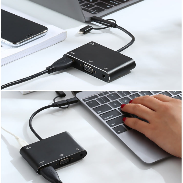 7585B 3イン1 Micro USB / 8ピン / Type-C から VGA / HDTV / AV アダプター モバイル HD スクリーンプレーヤー