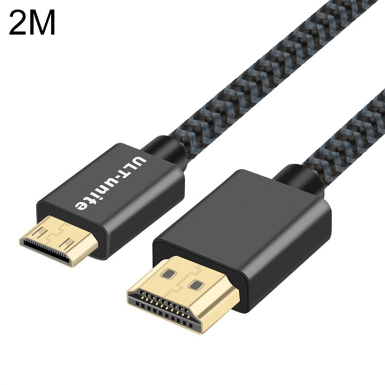 ULT-unite 金メッキヘッド HDMI 2.0オスからMini HDMIオス ナイロン編組ケーブル、ケーブル長：2m、2m