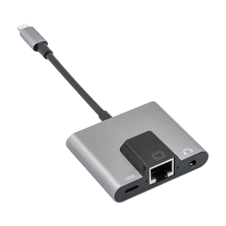NK-1056 3-in-1 8ピン オス to 8ピン 充電＋RJ45イーサネット＋3.5mmイヤホン メスアダプター, NK-1056