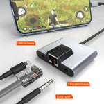 NK-1056 3-in-1 8ピン オス to 8ピン 充電＋RJ45イーサネット＋3.5mmイヤホン メスアダプター, NK-1056