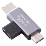 USB-C / タイプC メスからUSB-C / タイプC オス＋マイクロUSBオス変換器、タイプCメスからタイプC＋マイクロUSBオス